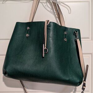 Calvin Klein Purse Reversible Tote Green & Tan Large Size W/wristlet